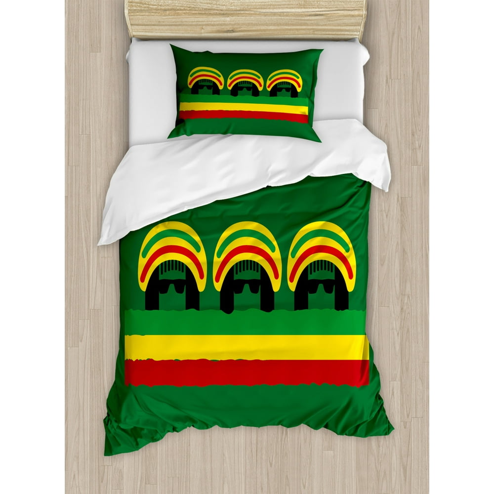Jamaican Duvet Cover Set Twin Size, Jamaican Reggae Culture Inspired