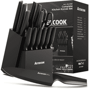 Astercook 14 Pieces Knife Set, Kitchen Knives Set with Built-in Sharpener, Healthy Anti-Rust Coating & German Stainless Steel Knife Block Sets, Dishwasher Safe Black
