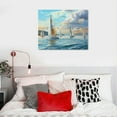 thumbnail image 5 of ARISTURING Blue Abstract Wall Art Canvas Ocean Sailboat Picture Modern Coastal Painting Large Size Colorful Nautical Textured Artwork for Living Room Bedroom Bathroom Home 20x16in, 5 of 6