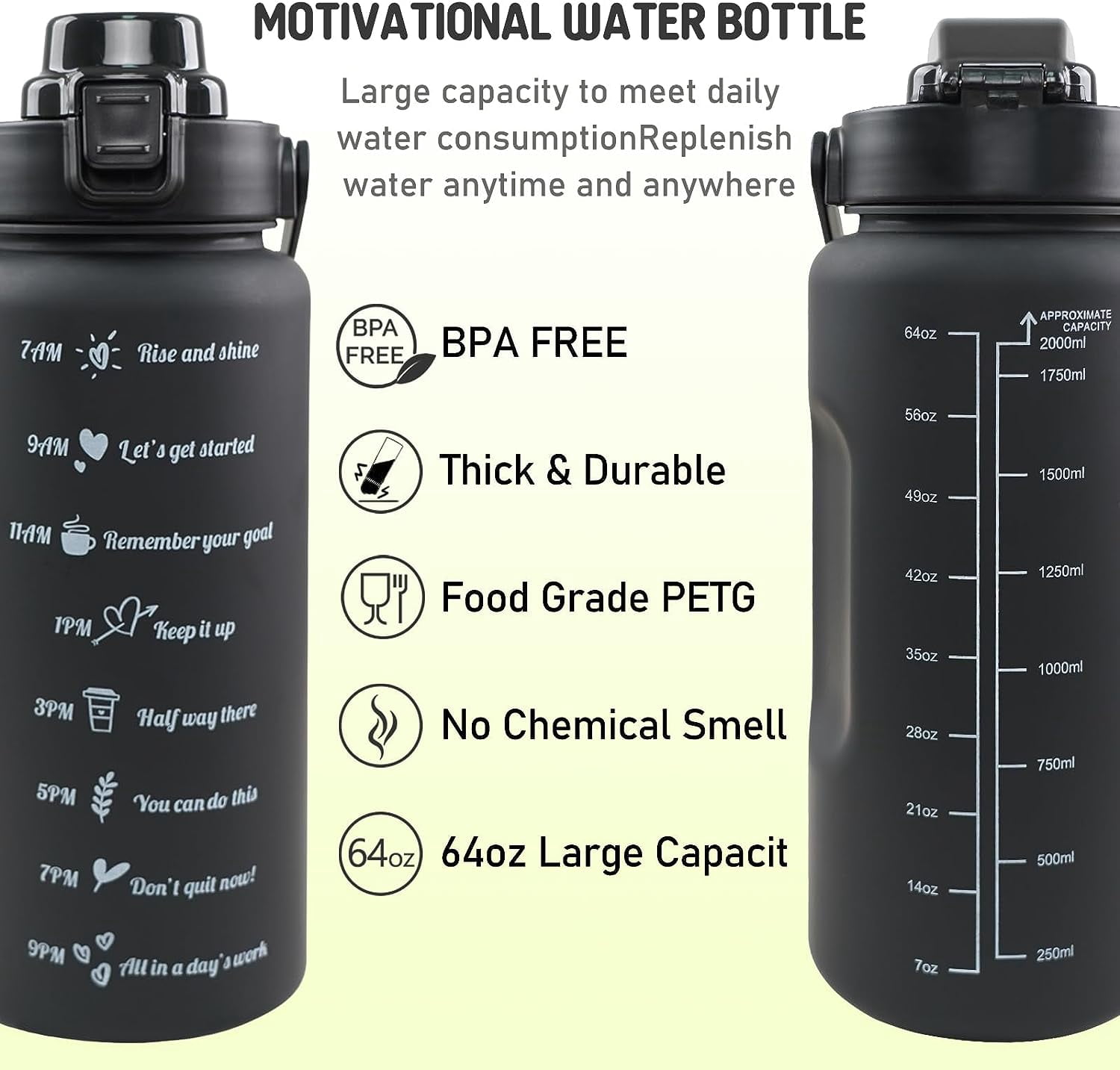 Half Gallon Water Bottle with Sleeve BPA Free 64 oz Water Jug with Straw and Time Marker, Motivational Gym Workout Pregnancy Water Bottles Gifts for Women