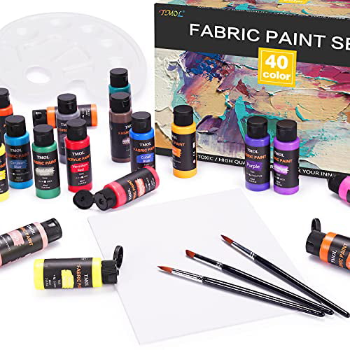 Krevo Art Fabric Paints Textile Paints WASHPROOF Set of 12 X 20ml Fabric  Colours in Vials for Painting Light and Dark Textiles 