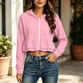 thumbnail image 5 of Women's Lightweight Full Zip Hoodie Sweatshirt Long Sleeve Ruffle Flared Hem Hooded Tops Casual Daily Look., 5 of 7