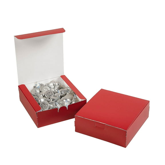 Fun Express 5" x 4 1/2" x 2" Red Square Cardstock Party Favor Boxes - 12 Piece