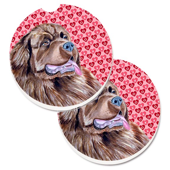 Newfoundland Hearts Love and Valentines Day Portrait Set of 2 Cup Holder Car Coasters