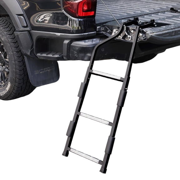 FENHRTVM Pickup Truck Tailgate Ladder with Grab Handle, Heavy Duty Universal Folding Tailgate Step Ladder with Handrail for Pickup Truck