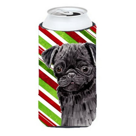 

Pug Candy Cane Holiday Christmas Tall Boy bottle sleeve Hugger - 22 To 24 oz.