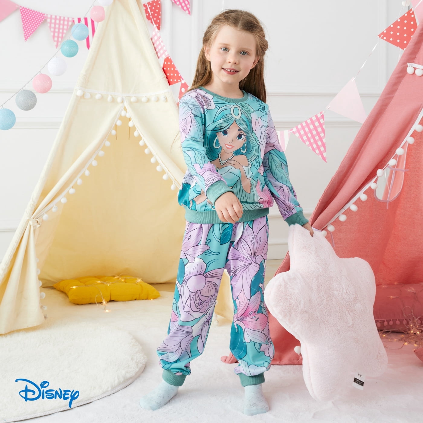 Disney Princess Baby Toddler Girl Sweatshirts and Jogger Pants 2Pcs Ariel Cinderella Jasmine Girls Clothing Sets Size 2-6