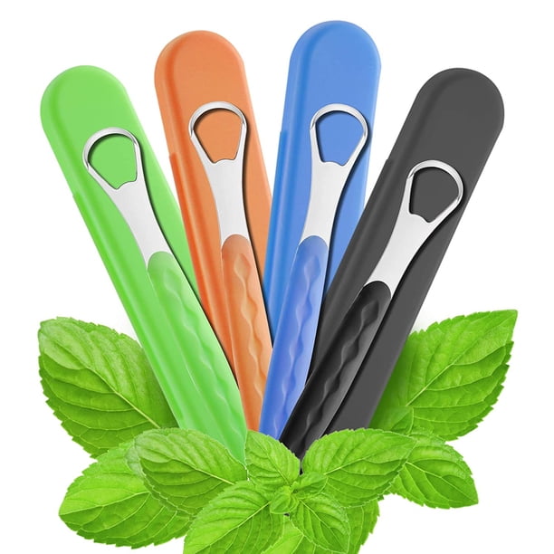 Raspador de lengua para adultos y niños, raspador de lengua para reducir el mal aliento, cepillo de limpieza de lengua de metal de acero inoxidable de grado médico, mejora la higiene bucal, paquete de 2 con estuche de viaje Ormromra HMHZ396-2
