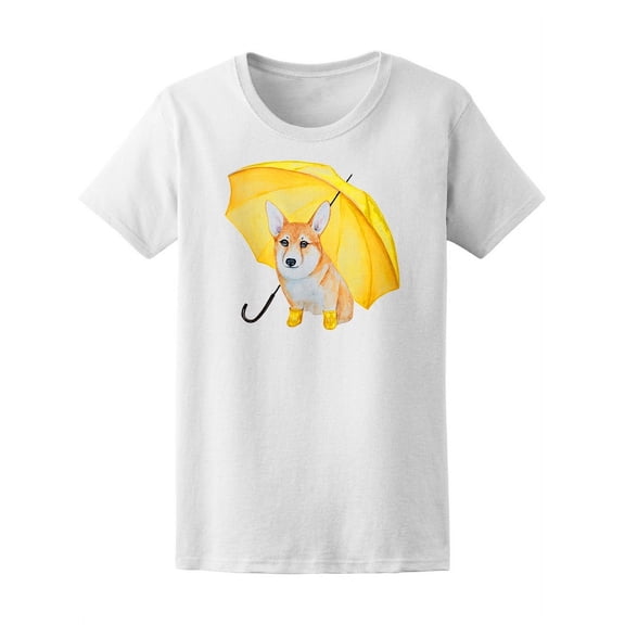 Cute Corgi Dog Under Umbrella T-Shirt Women -Image by Shutterstock, Female Small