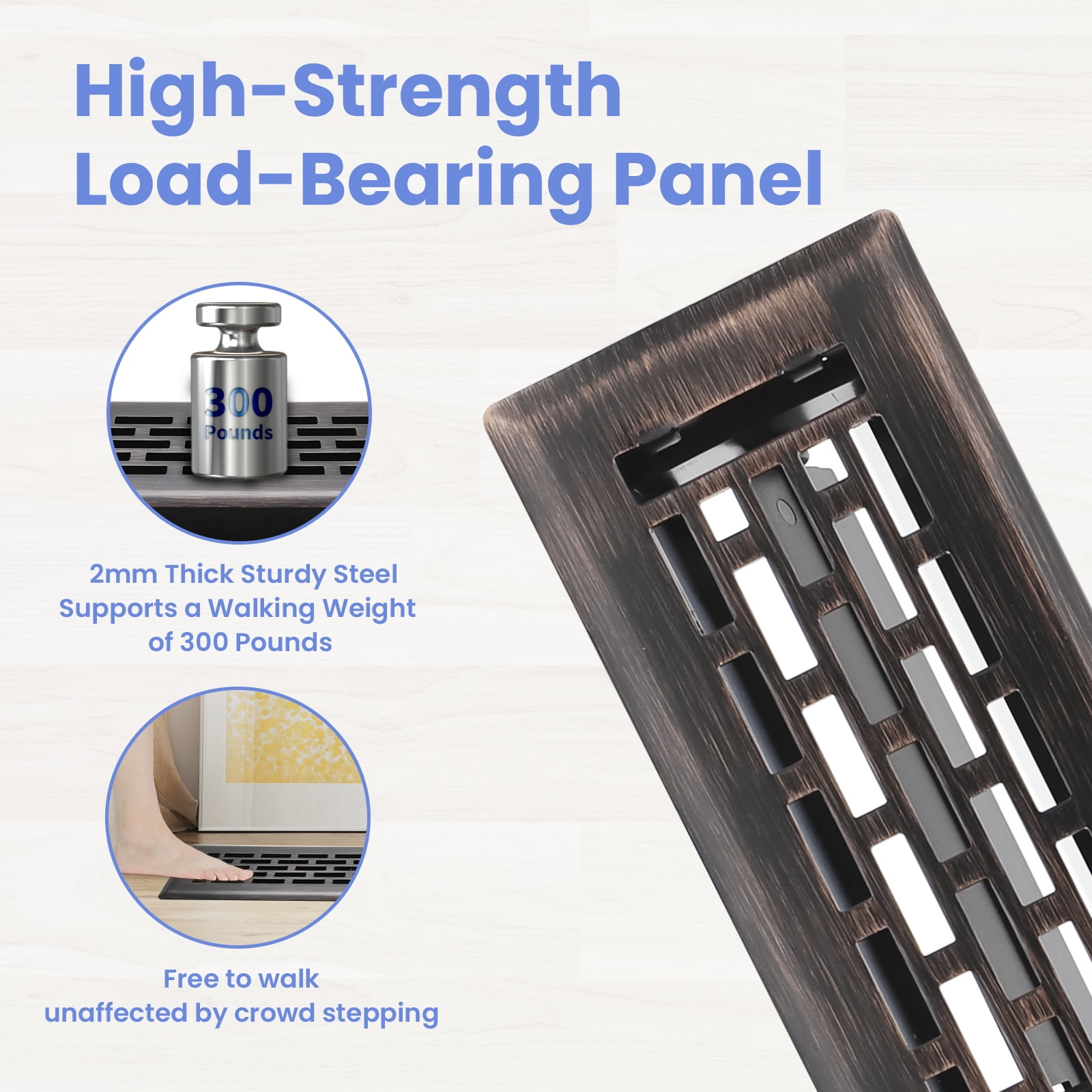 2-Pack 2x12 inch Steel Heavy-Duty Walkable Floor Registers | Easy-Adjust Lever, Boston Design – Oil Rubbed Bronze