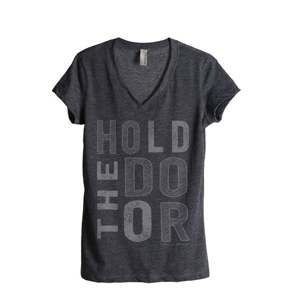 Thread Tank Hold The Door Women's Relaxed V-Neck T-Shirt Tee Charcoal Small