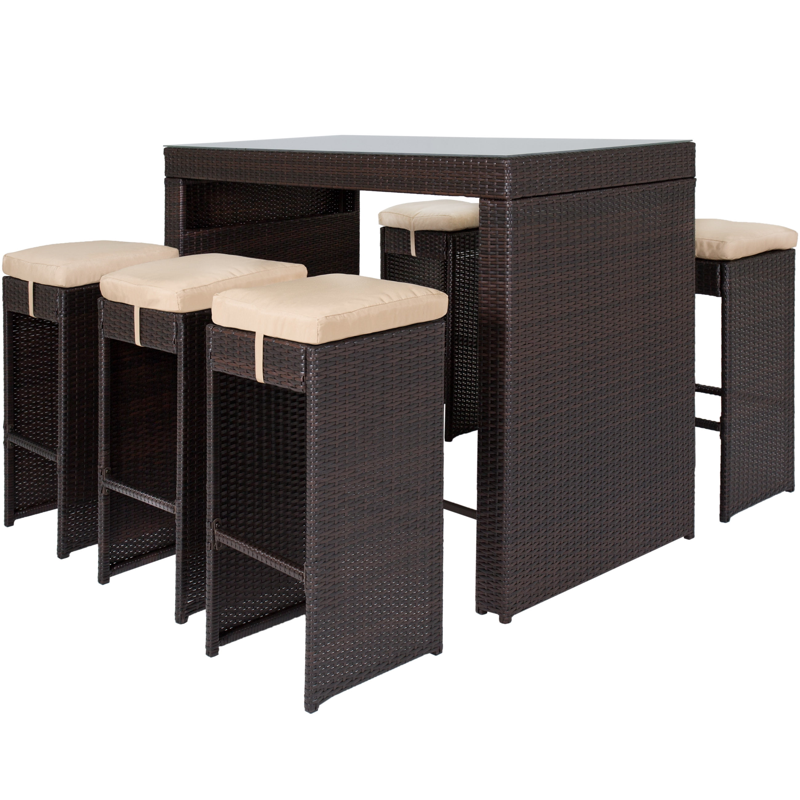 Best Choice S 7 Piece Outdoor Rattan Wicker Bar Dining Patio Best Choice S 7 Piece Outdoor Rattan Wicker Bar Dining Patio Furniture Set W Glass Table Top 6 Stools Black Com