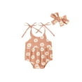thumbnail image 2 of Newborn Girl Outfit, Flower Print Tie-up Sleeveless Romper with Hairband Summer Clothes, 2 of 10