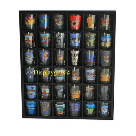 - Shot Glass Curio Holder/Miniature Collectibles Wall Display Cabinet, No Door, MH37-BLACK