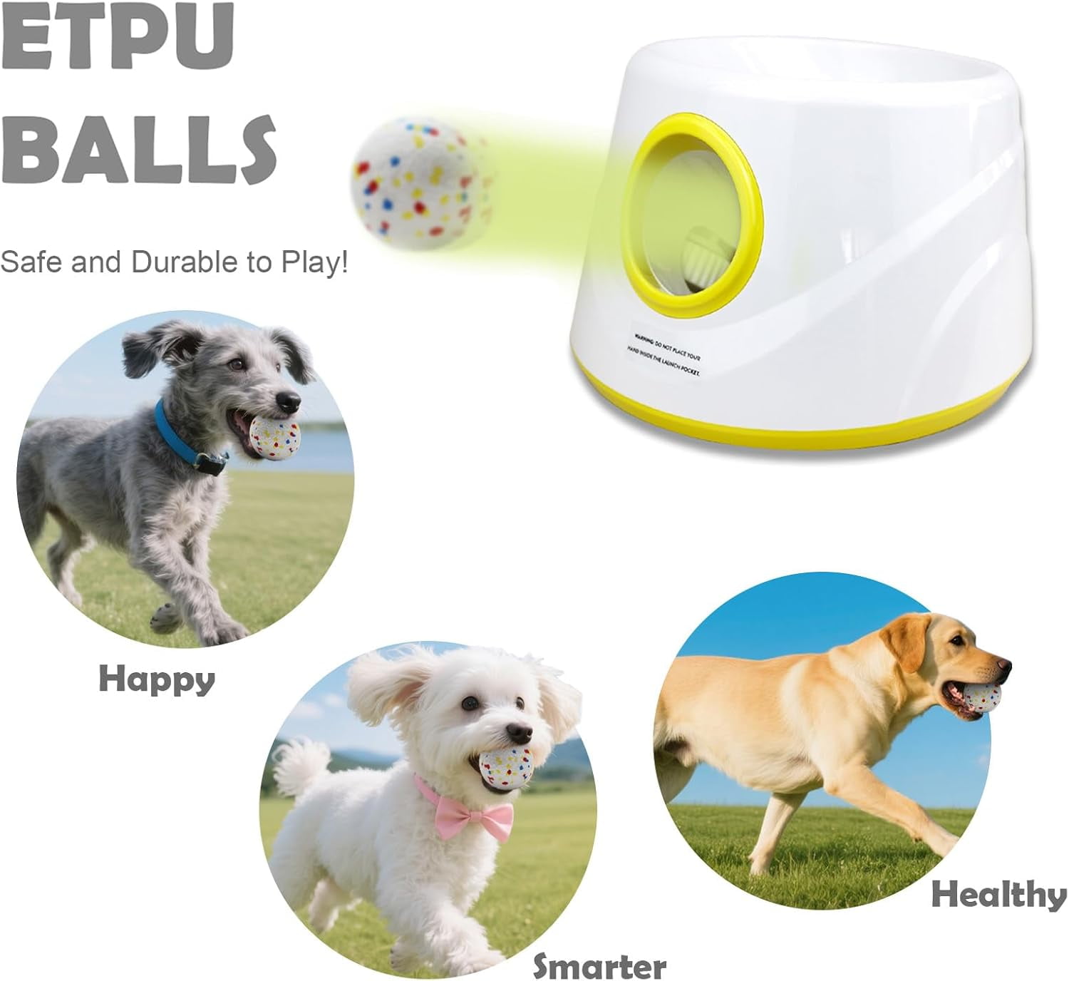 Automatic Dog Ball Launcher, Upgraded Interactive Dogs Balls Thrower for Small and Medium Dogs, Distance Adjustable Mental Stimulating Dog Toys with 3 Durable Etpu Balls 2.2 Inch (Yellow)