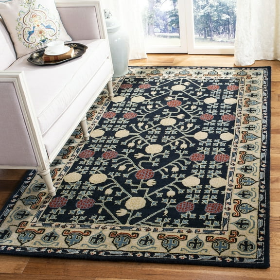 SAFAVIEH Heritage Karina Floral Wool Area Rug, Navy/Ivory, 8' x 10'