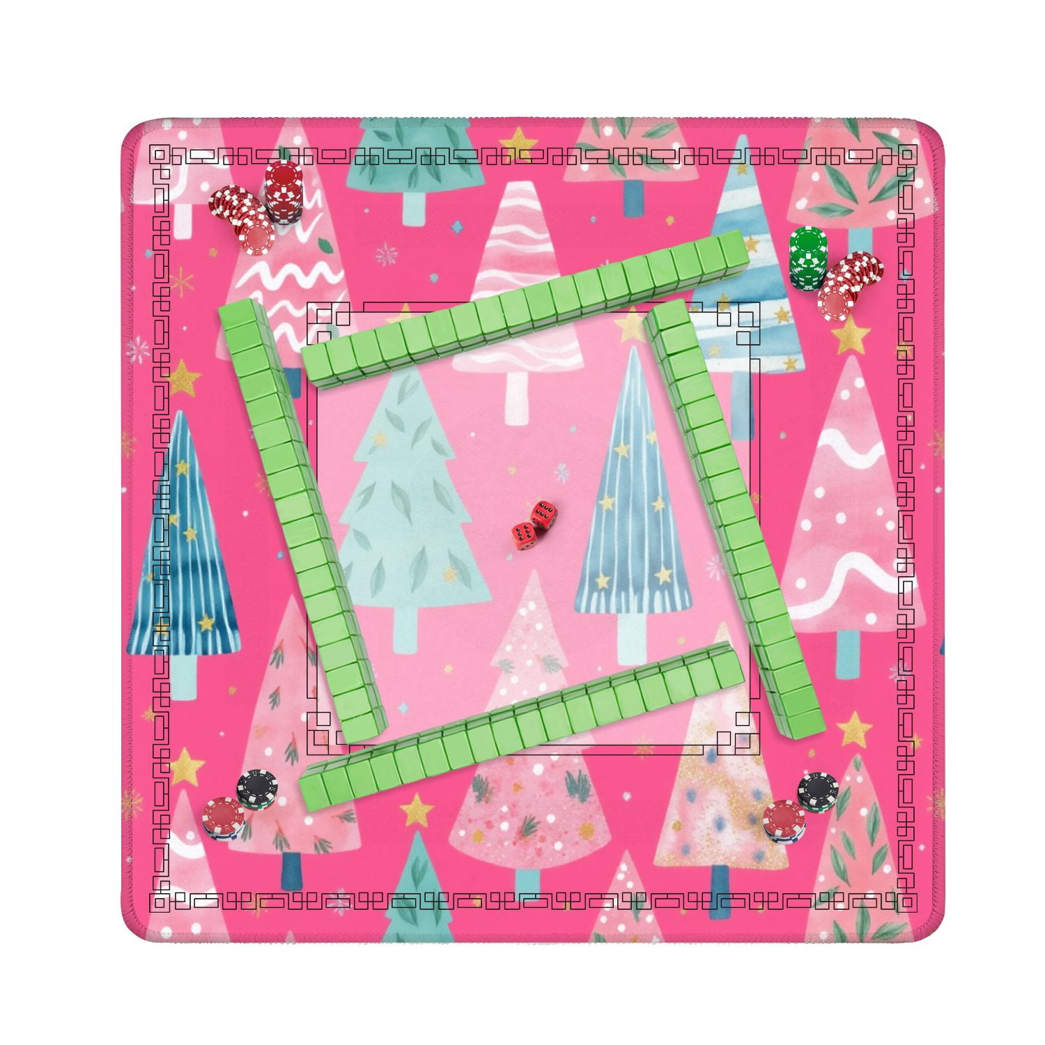 Mahjong Mat 31.5" x 31.5" Seamless Christmas trees cartoon style Pink for clothing home textile Non-Slip Noise Reduction American Mahjong Tiles Table Cover for Dominoes Poker Card Board Games Gift
