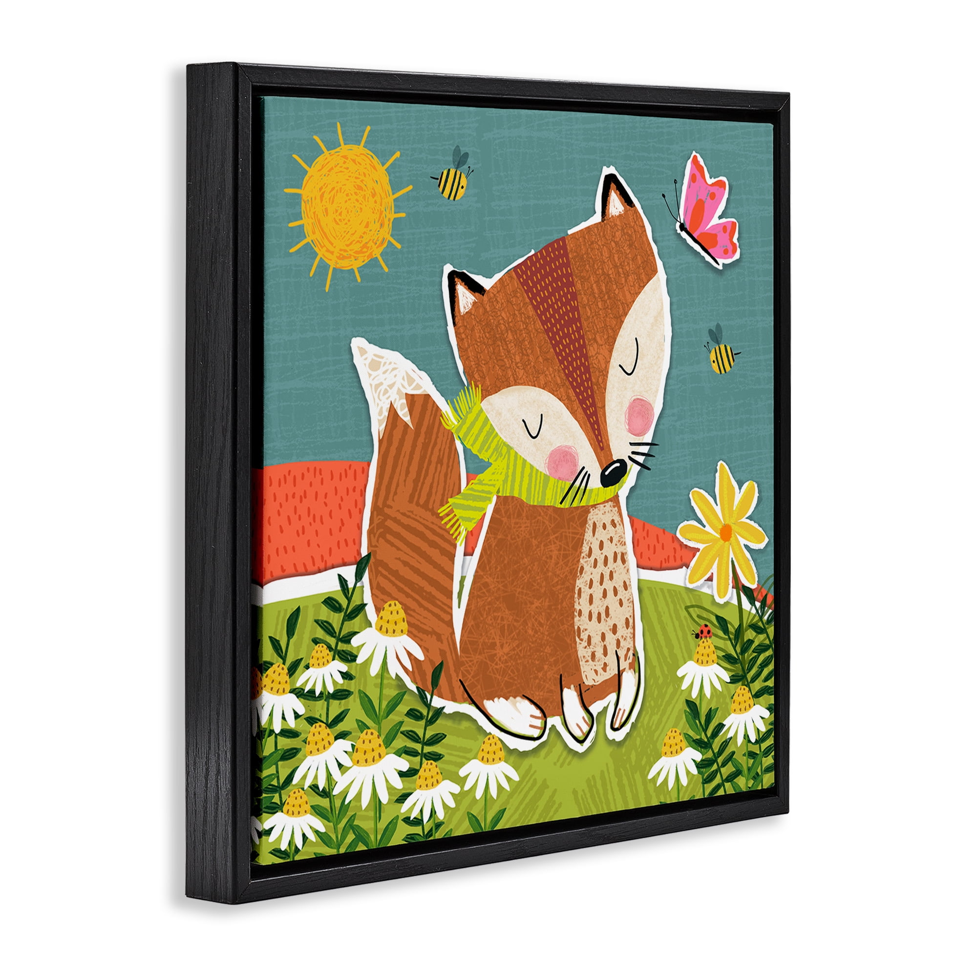Stupell Industries Whimsical Nature Fox Animals Painting Black Floater Framed Canvas Art Print Wall Art, 25 x 25