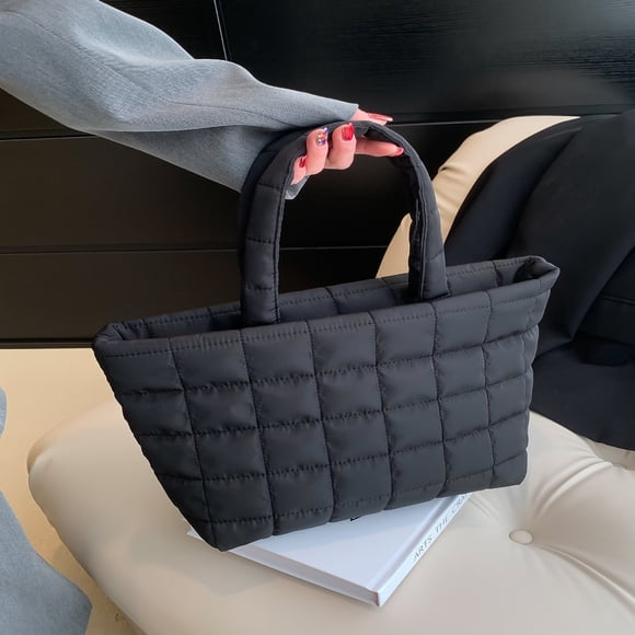 LNGOOR Fashionable Thread Embroidery Plaid Solid Color Casual Multi-Purpose Double-Handled Tote Bag For Women