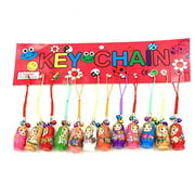 Hotusi Set of 12 Fashion Jewelry Drip Charm Key Chains Wood Matryoshka Russian Dolls Key Rings Keychains Decorative Gifts
