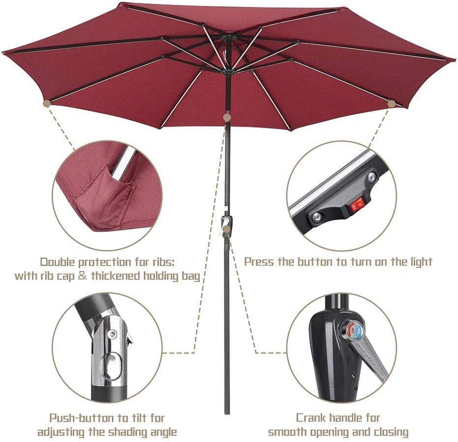 10ft Solar LED Outdoor Market Tilt Patio Umbrella, Red