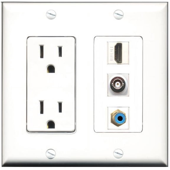 RiteAV - 15 Amp Power Outlet 1 Port HDMI 1 Port RCA Blue 1 Port BNC Decorative Wall Plate