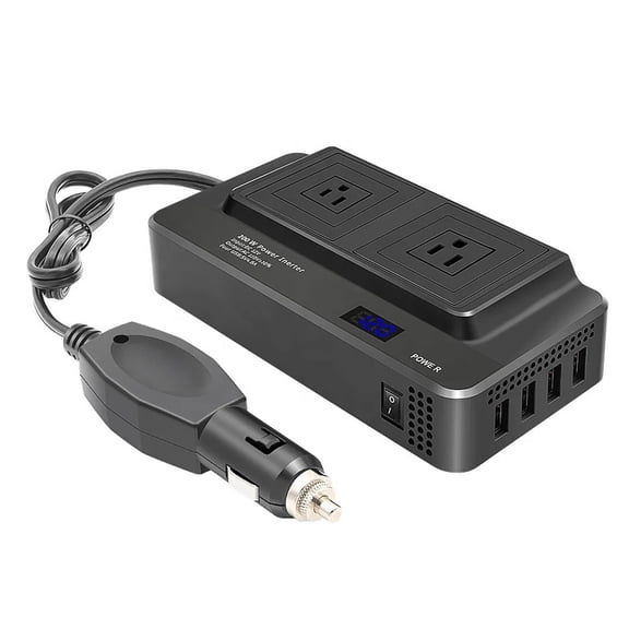 200W car inverter with 2 AC outlets and 4 USB ports for large and small cars