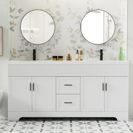 72" Freestanding Double Sink Bathroom Vanity Set With Resin Top, Hand-Painted, EPA Certificate