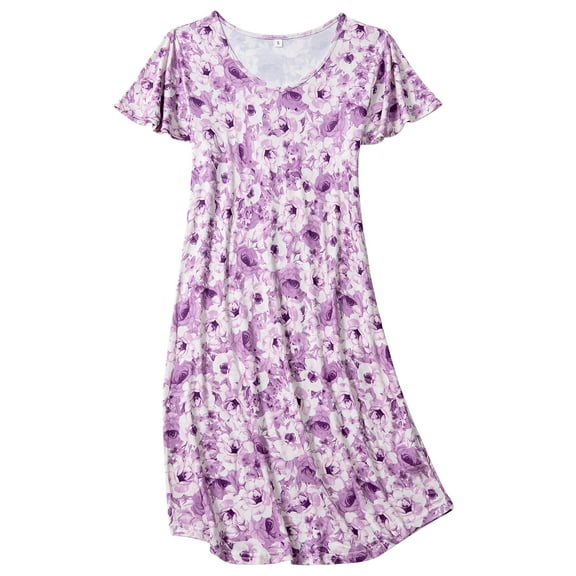 FEREMO Nightgowns for Women V Neck Casual Nightshirt Comfy Sleepshirt Flared Short Sleeve Sleepwear