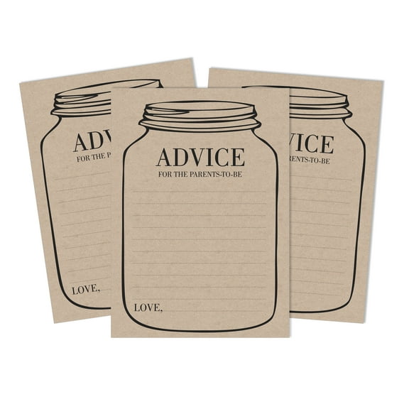 Inkdotpot 50Advice CardsFor Baby Shower Game Mason Jar Advice For New Mom & Dad Gender Neutral Boy Or GirlRustic Kraft Party Supplies