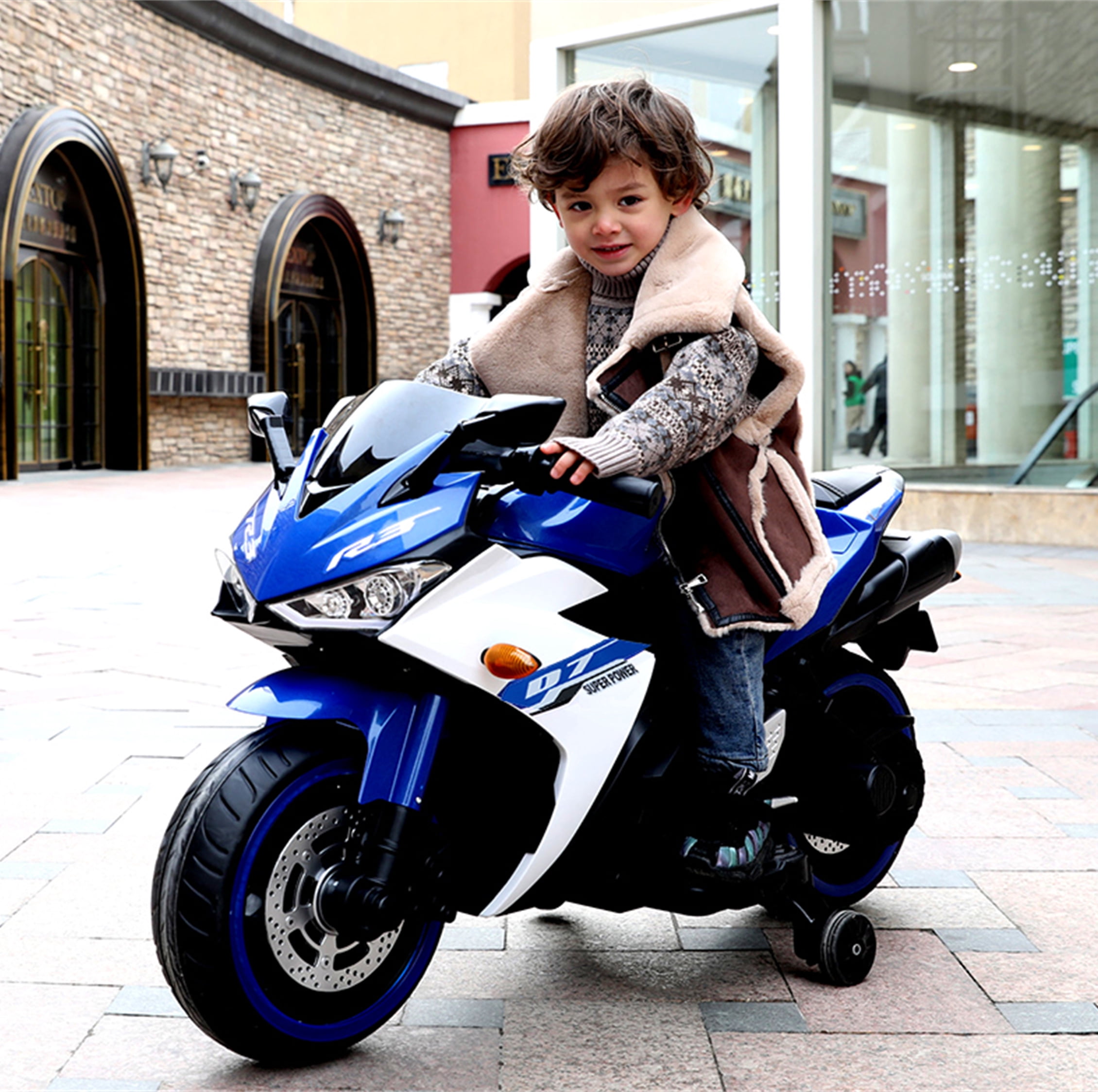 Kids Electric Motorcycle ,Tamco  Ride-On Toys  For 3-6 Years Boys Girls with Training Wheels,manual throttle drive by hand,Lighting wheels