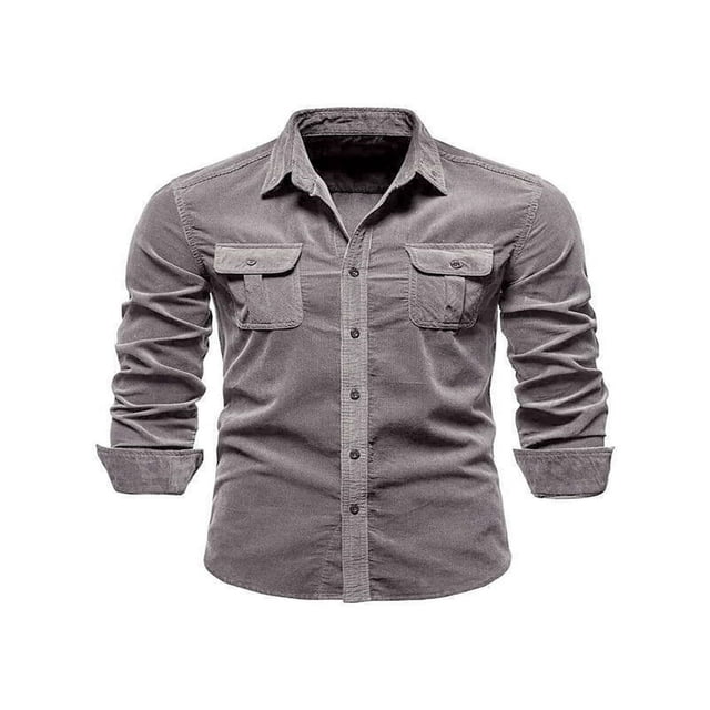 Men Button Down Shirts Cual Long Sleeve Lapel Collar Solid Color Slim Fit Corduroy Tops for Autumn