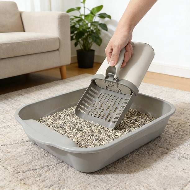 Cuchara para arena para gatos con contenedor y contenedor de almacenamiento de residuos, sistema portátil 3 en 1 para trituradores de gatos, plástico gris, 10,24 x 5,51 pulgadas, diseño ligero