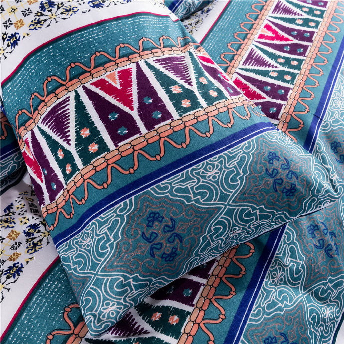 Bohemian Duvet Cover Set King Boho Blue Soft Breathable Comforter Cover Set Durable Geometric 3 Pieces with Zipper Closure and Corner Ties 104"x90" Bedding Set