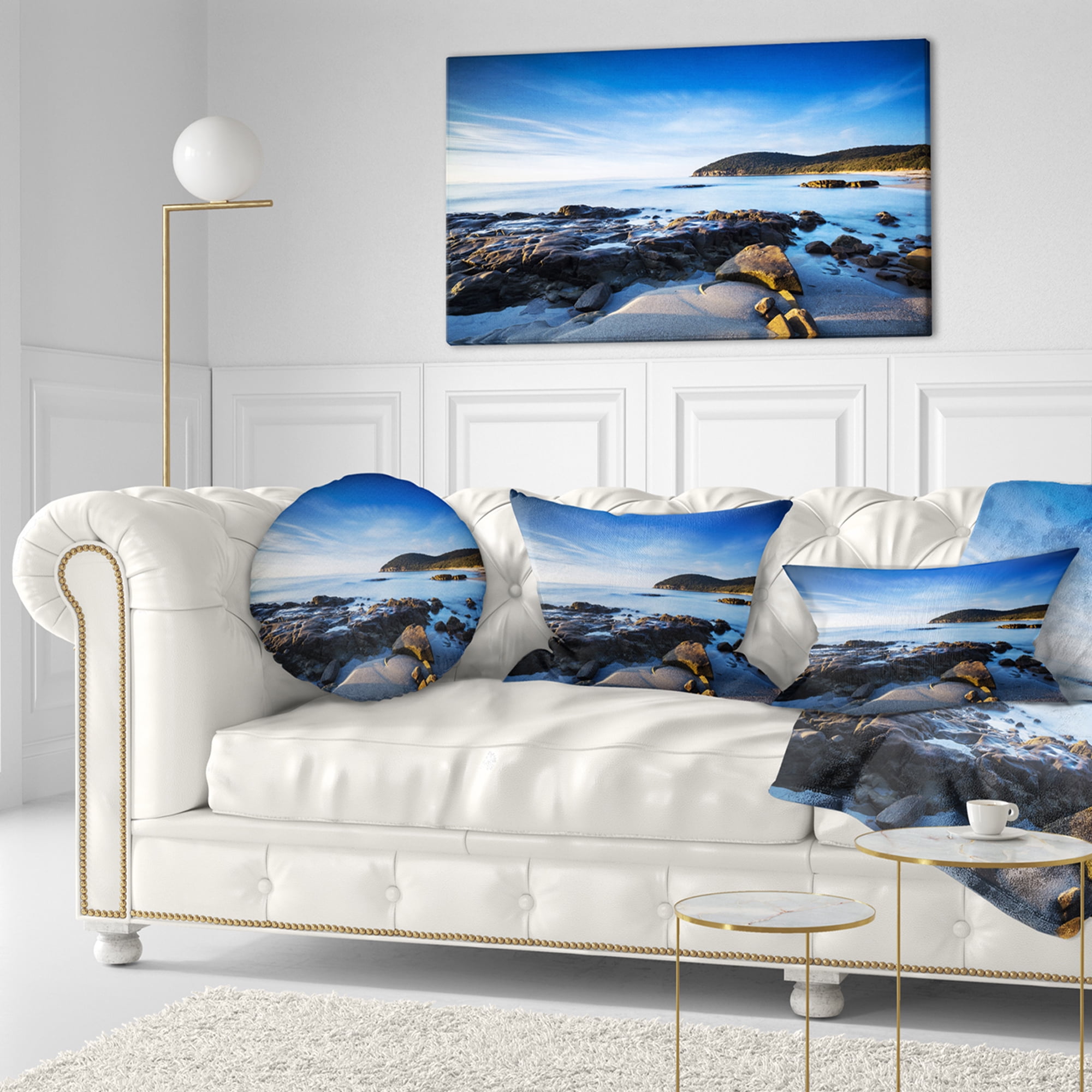 Designart 12" x 20" Blue Polyester Throw Pillow