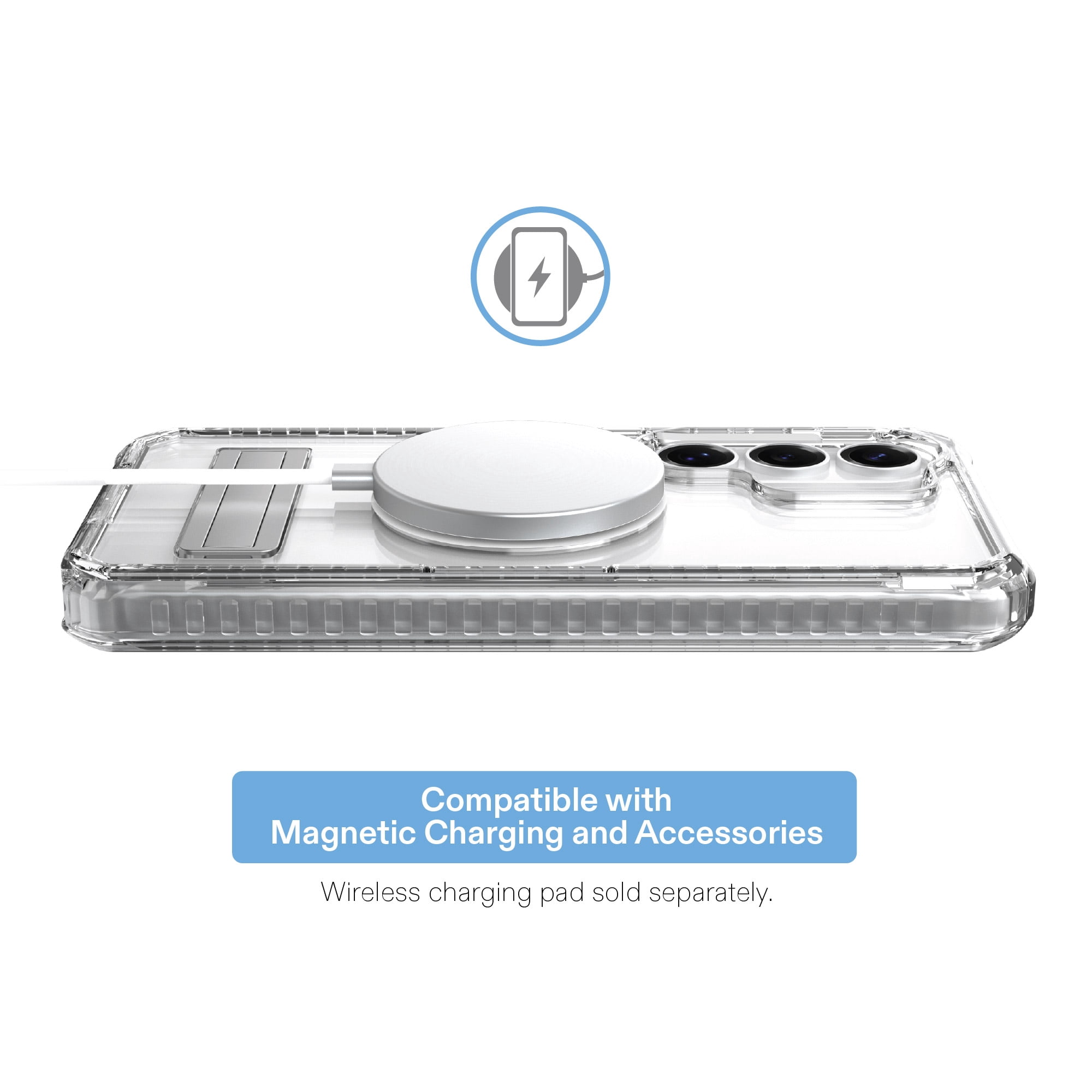 onn Magnetic Compatible Rugged Phone Case with Kickstand for Samsung Galaxy S26 Ultra - Clear