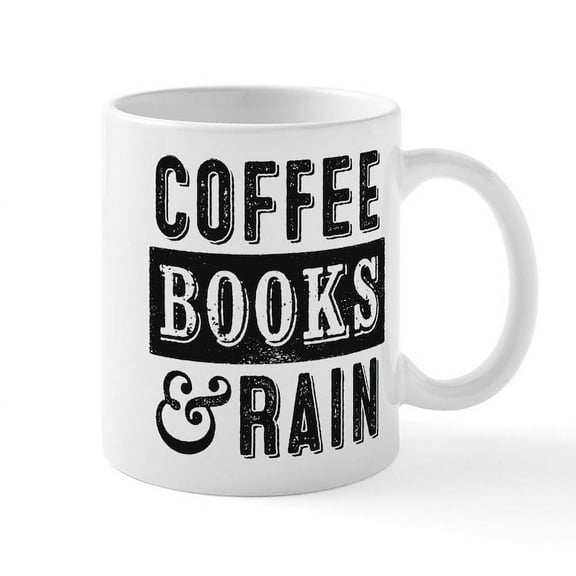 CafePress - Coffee Books And Rain Mugs - 11 oz Ceramic Mug - Novelty Coffee Tea Cup