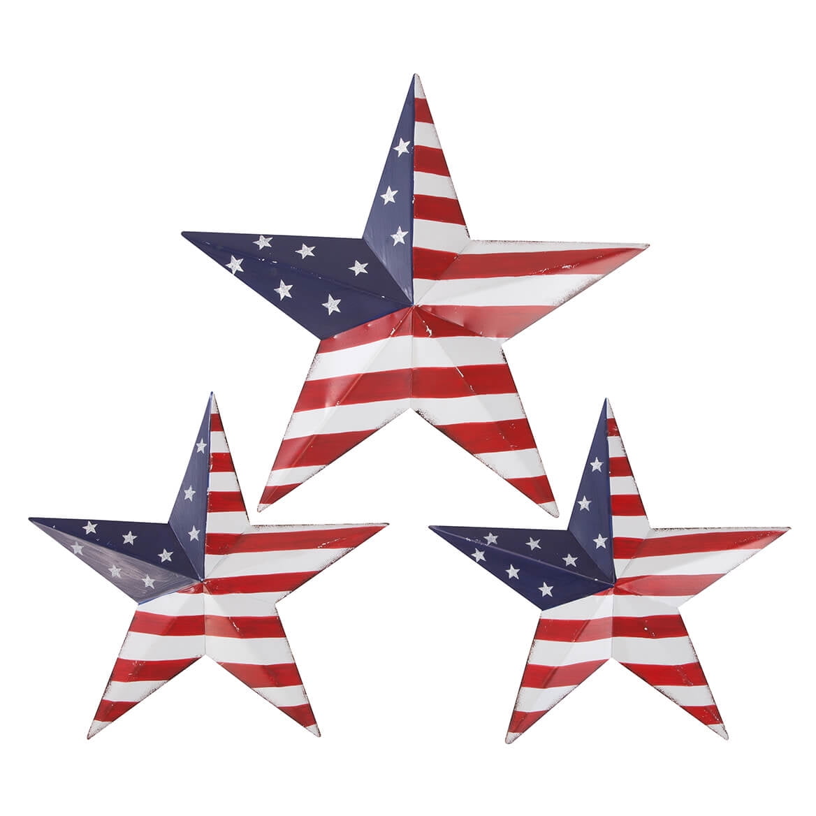 Set of 3 ANTIQUED PATRIOTIC AMERICANA BARN STARS 3.5" RUSTIC AMERICAN FLAG 