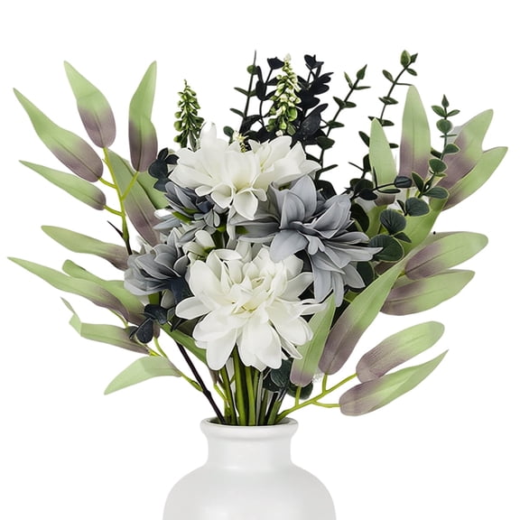 Artificial Blue and White Flower Bouquet - 18.5 Inch Silk Floral Arrangement for Wedding Centerpieces and Vase Decor