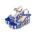 thumbnail image 3 of BLISSFUL STEP Women's Checkered Platform Heels Slingback Strap Block Heel Sandals Blue (Size 5.5), 3 of 7