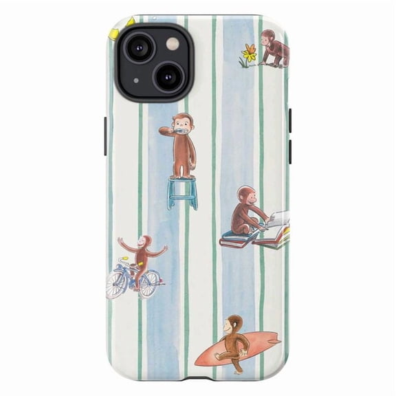 Curious Monkey Dual Layer Phone Case – For iPhone 11 12 13 14 15 16 Pro Max Mini Plus, Cute Cartoon Protective Cover