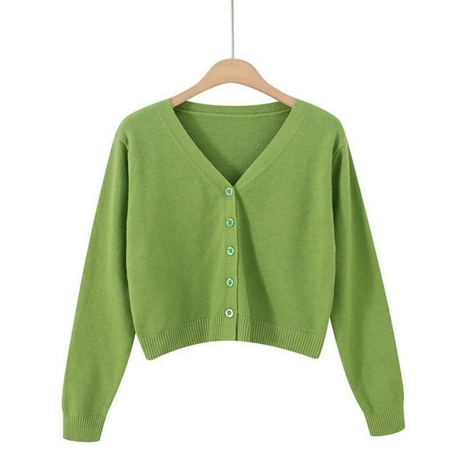 Fall Winter Jackets Coats Cardigan for Women, V Neck Cardigan Sweater Plus Jacket Solid Color Knitted Sweater Green