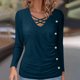 thumbnail image 2 of Tops Henley,Blusa de manga larga con cuello en V para mujer, talla grande, informal, con botones, de poliéster, para uso diario, sopatenor, 2 of 9