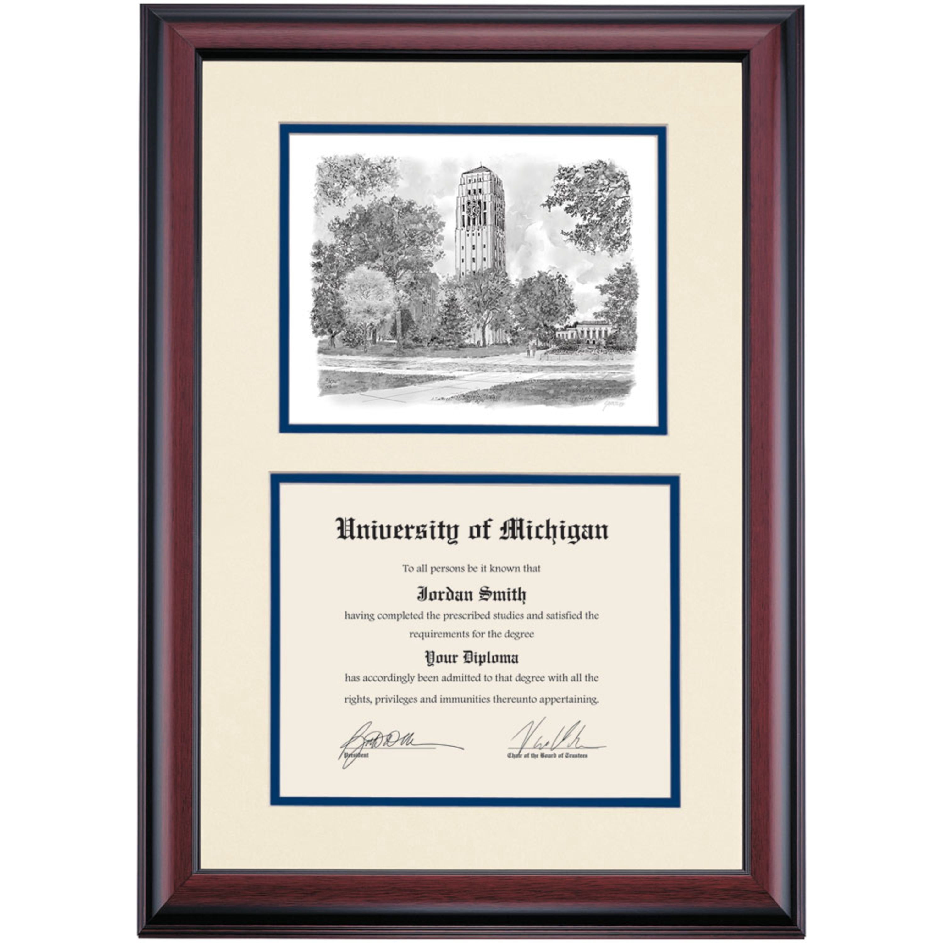 Michigan Frame OCM Diploma Frame for University of Michigan UMich, Ivory/Navy Mat with ...