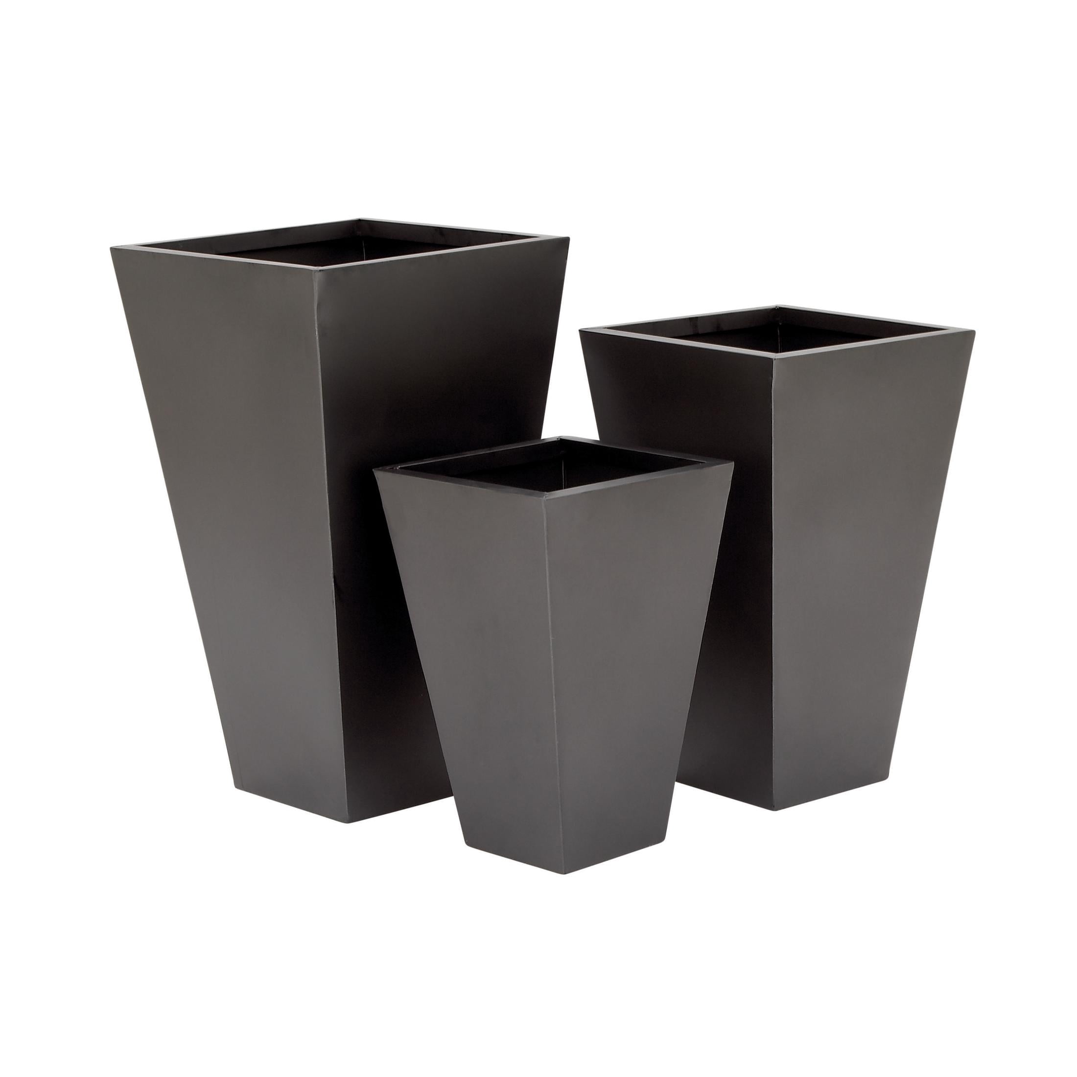 DecMode 17", 21", 25"H Light Weight Dark Gray Metal Geometric Planter with Tapered Base (3 Count)