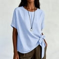 thumbnail image 5 of Annhoo Striped Blouses for Women Crew Neck Side Tie Knot Short Sleeve Top Loose Lightweight Comfy Beach Shirts, 5 of 7