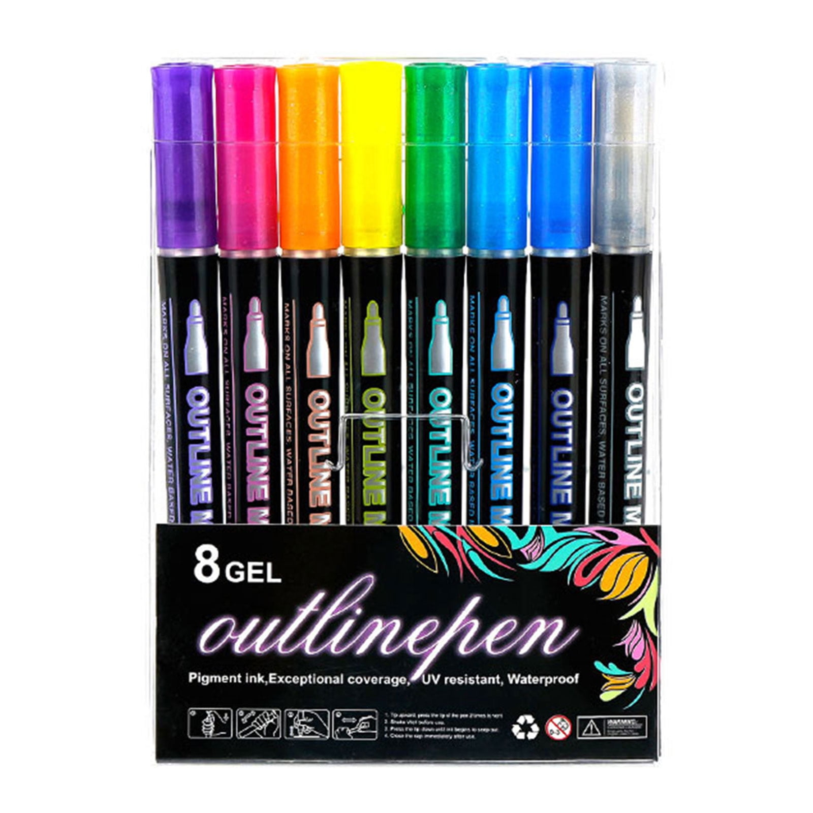 Marker Pen Smooth Flowi Double Line Glittering Gel Pen For Drawing Writing On Multiple Surfaces Fade Resistant Art Tools