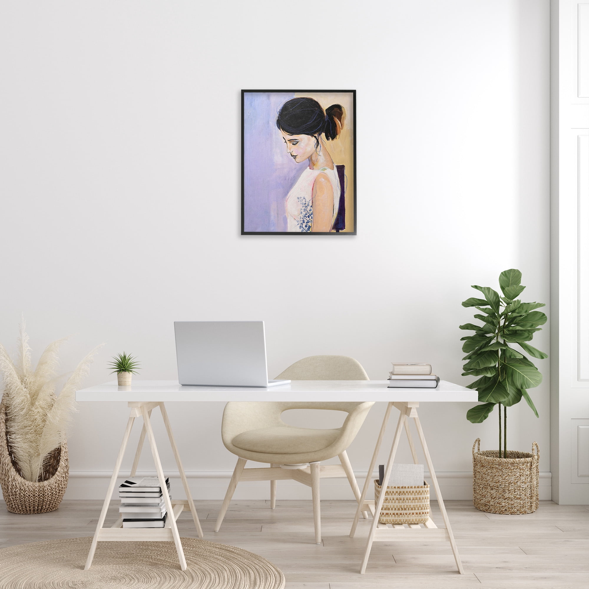 Stupell Industries Traditional Portrait of Woman Abstract Painting Black Framed Art Print Wall Art, 24 x 30