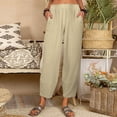 thumbnail image 5 of Pantalones mezclilla Gibobby mujer largos de cintura elástica con bolsillos sueltos caqui L, 5 of 5