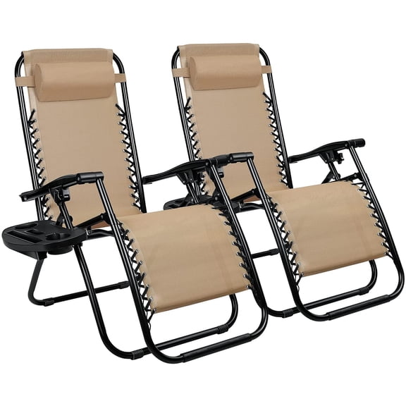 Zero Gravity Chair Adjustable Folding Lawn Lounge Chairs Outdoor Lounge Gravity Chair Camp Reclining Lounge Chair with Pillows for Poolside Backyard and Beach Set of 2 (Cream-Coloured)